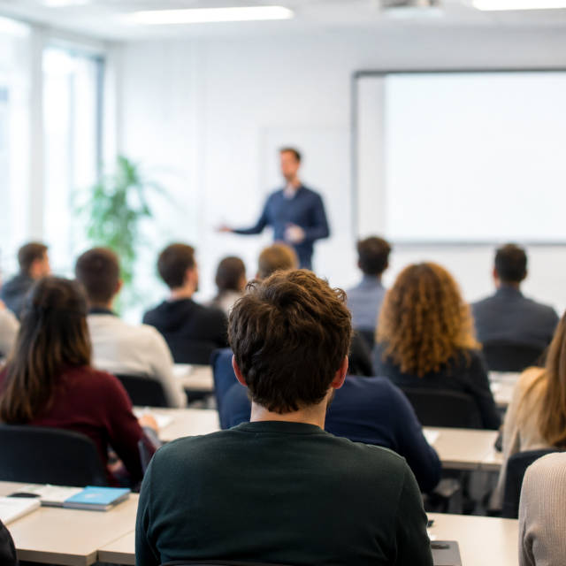 Colloquio tra una rappresentante aziendale e uno studente durante un Career Day