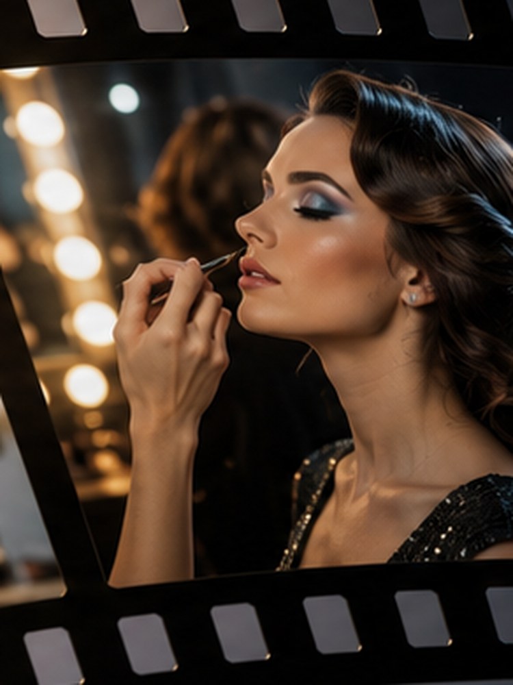 Trucco professionale realizzato nel backstage di una produzione cinematografica